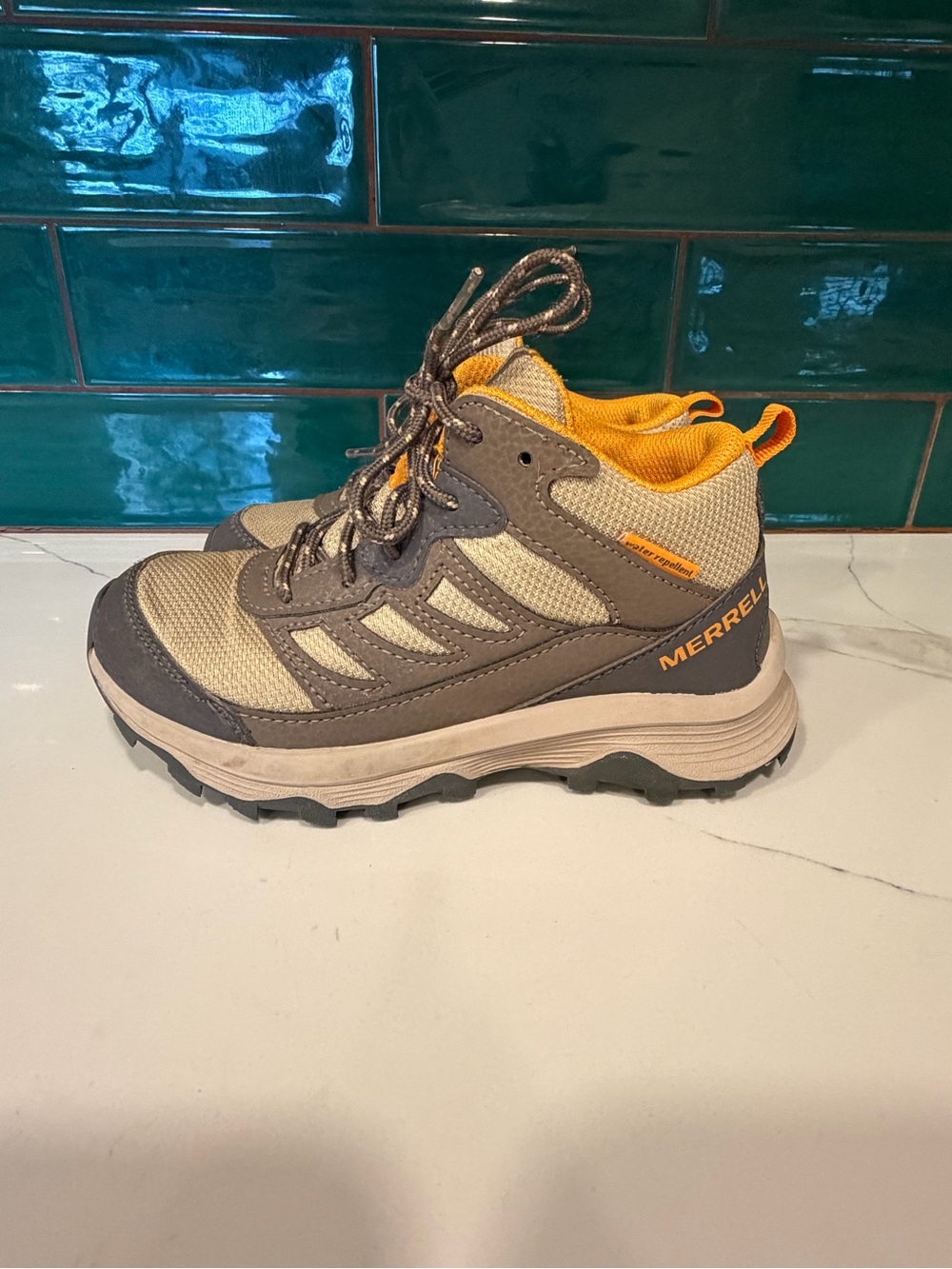 Merrell Kids Taupe & Yellow Trail Boot Size 12